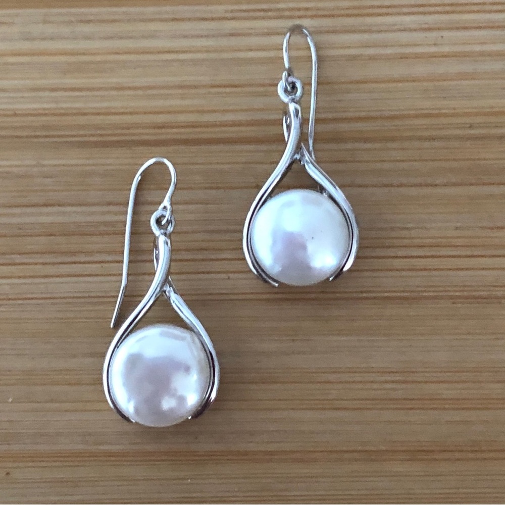 $42 Designer Estate Pearl Earrings Sterling Silver Designer Marked 925 CHINA - Picture 3 of 6